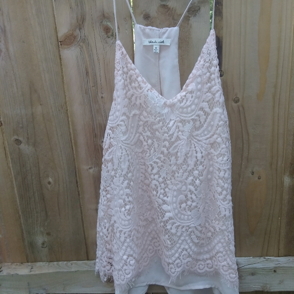 Bleuh Ciel Lt. Pink lace tank top (M)